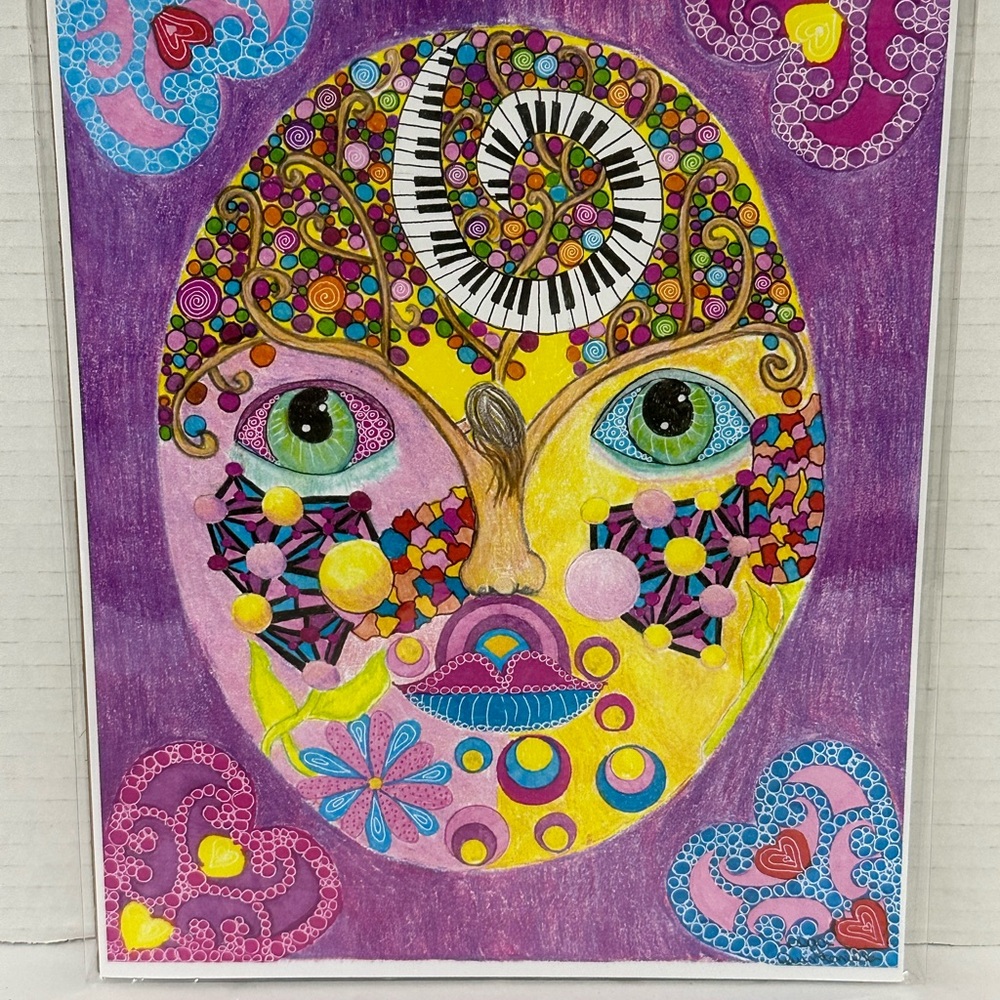 Signed Colorful Abstract Face Wall Art Print by Olga Quintanilla